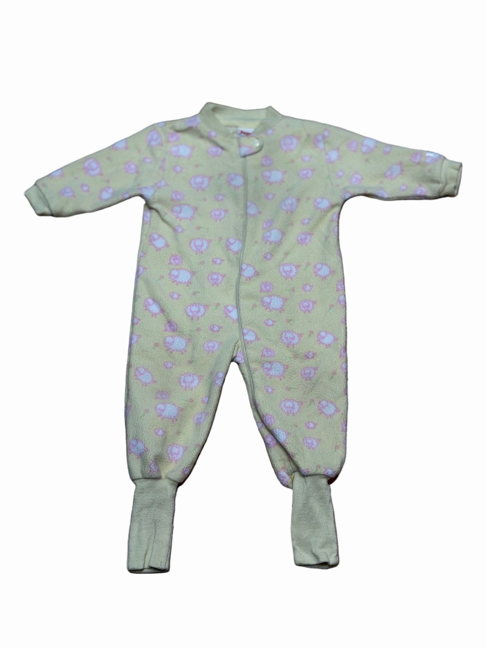 Vintage Snugabye Convert-A-Foot Girls Yellow Sheep Print Fleece Sleeper Pajamas